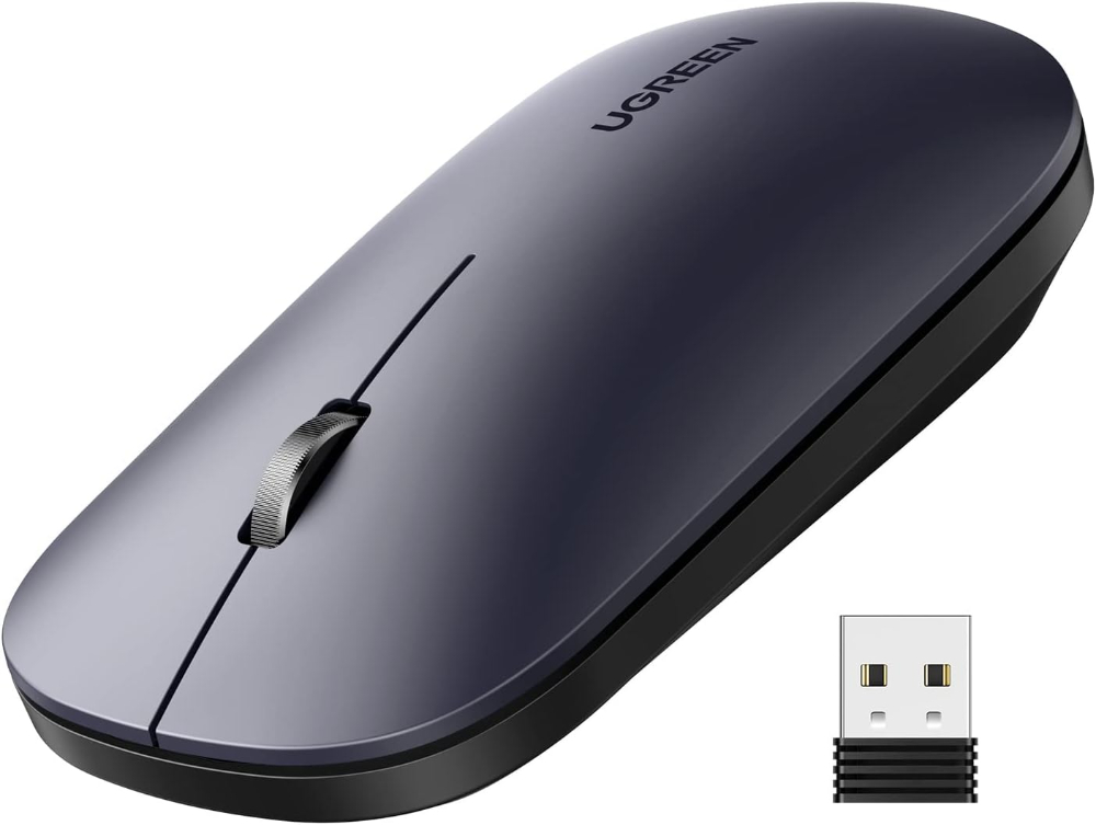 UGREEN Portable Wireless Mouse Slim 2.4G Cordless with Silent Clicks (Gray) | Works with Laptop and PC,Nano USB Receiver,for Travel and Office