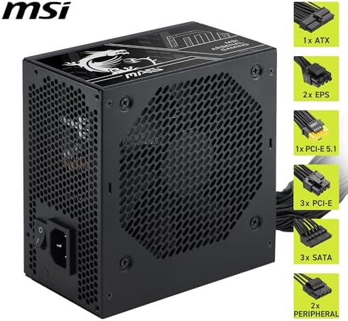 MSI MAG A650BN PCIE5 III 650W Power Supply – 80 PLUS Bronze ATX 3.1 PSU, PCIe 5.1 12V-2x6 GPU Connector, 120mm Fan