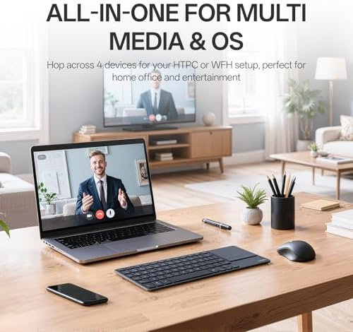 RAPOO K2800 Wireless Keyboard with Touchpad & Entertainment Media Keys - 2.4GHz, Range Up to 10m, Connect PC to TV, Compact Design