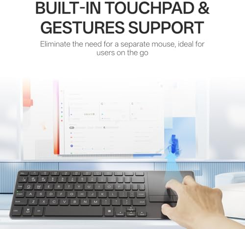 RAPOO K2800 Wireless Keyboard with Touchpad & Entertainment Media Keys - 2.4GHz, Range Up to 10m, Connect PC to TV, Compact Design