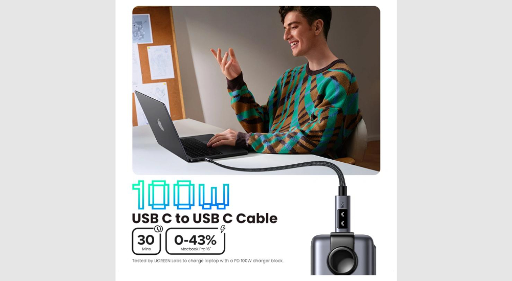 UGREEN Uno USB-C to USB-C PD Fast Charging Cable 5A Max 1m