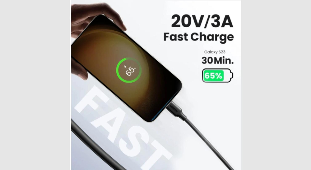 UGREEN USB-C to USB-C PD Fast Charging Cable 3A Max Black 1m