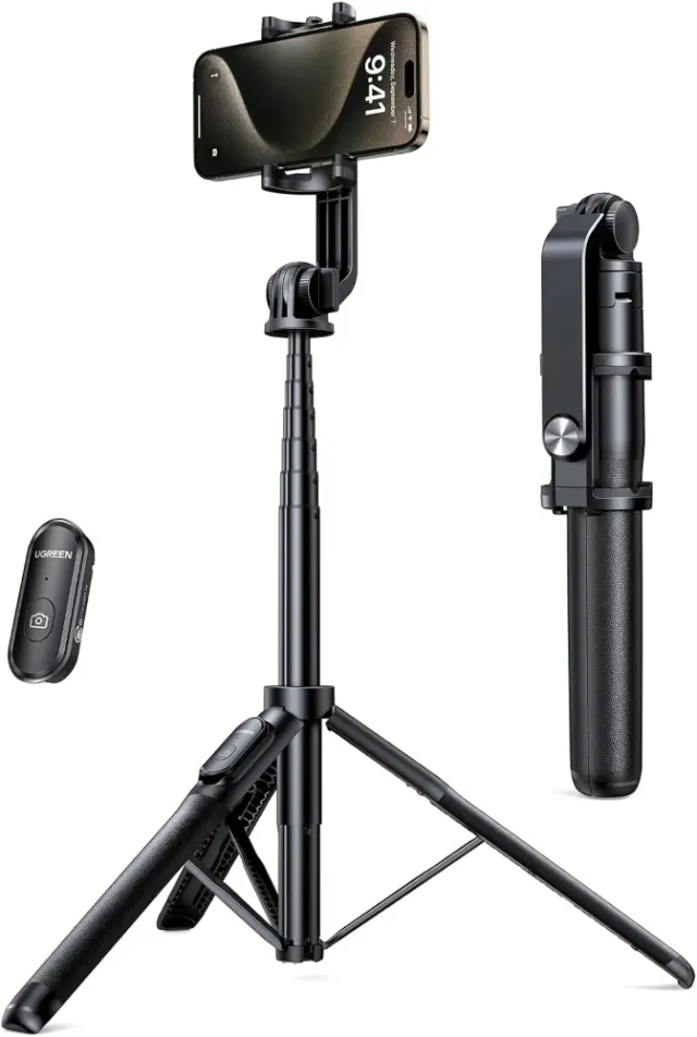 UGREEN Selfie Stick Tripod Stand 60 inch/152cm Extendable Phone Tripod with Bluetooth Remote Control Alloy Camera Stand Fit for All Phone and Camera GoPro iPhone 16 Pro Max S25 Ultra