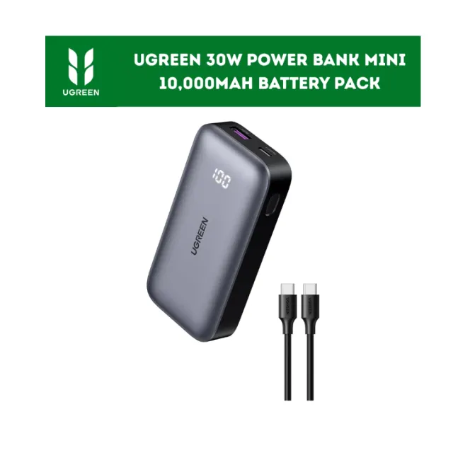 UGREEN 30W Power Bank Mini 10,000mAh Battery Pack 2-Port PD3.0 USB C+A Fast Charging Digital Display