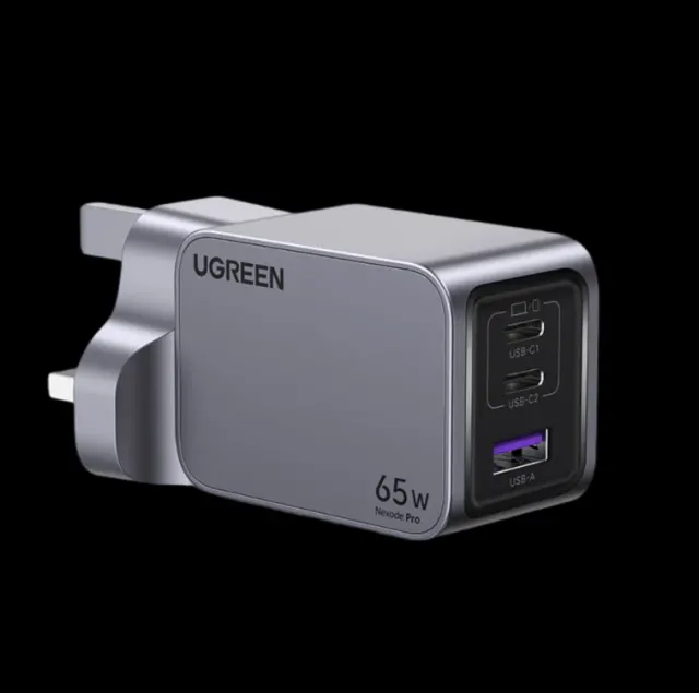 UGREEN Nexode Pro 65W 3-Port GaN Fast Charger UK (Grey) + 1.5M 100W USB-C Cable