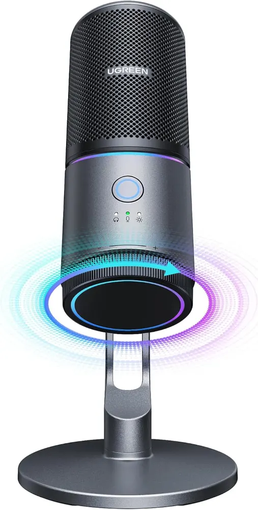 UGREEN USB Microphone 24bit/96KHz RGB Gaming Mic Cardioid Condenser PC Microphone Noise Reduction for Podcasting, Streaming, Recording with Quick Mute,