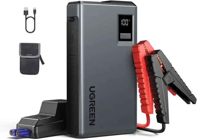 UGREEN Jump Starter Power Pack 1000A Car Battery Booster for 6.0L Gasoline and 3.5L Diesel Engines 12000mAh Portable Power Bank and Jump Leads with Digital Screen and LED Light for Emergency