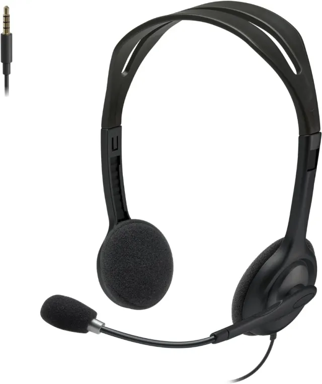 Logitech H111 Wired Headset, Stereo Headphones with Noise-Cancelling Microphone, 3.5 mm Audio Jack, PC/Mac/Laptop/Smartphone/Tablet - Black