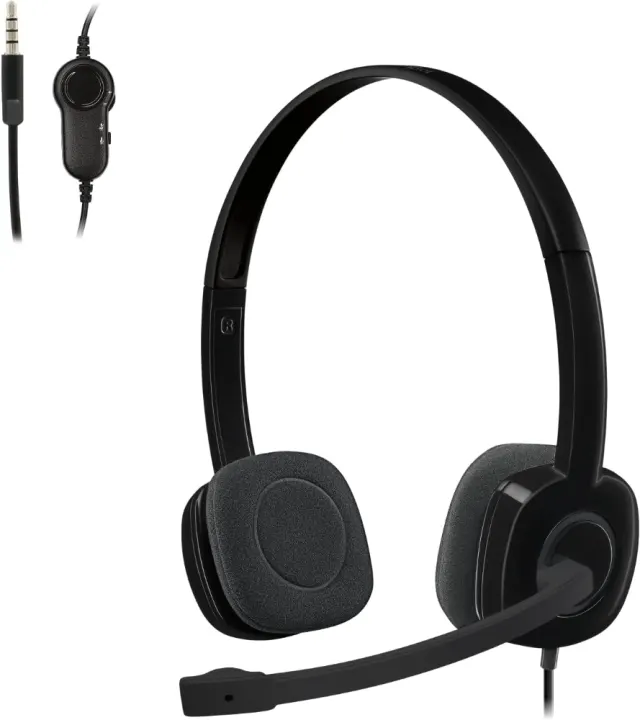 Logitech H151 Wired Headset, Analog Stereo Headphones with Rotating Noise-Cancelling Microphone, 3.5 mm Audio Jack, in-Line Controls, PC/Mac/Laptop/Tablet/Smartphone - Black