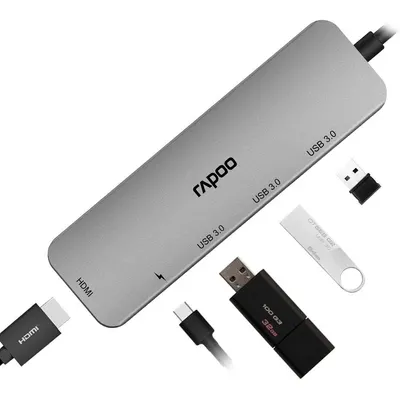 Rapoo 5-in-1 USB-C Hub – 4K HDMI, 3× USB 3.0 Ports & USB-C Power Delivery