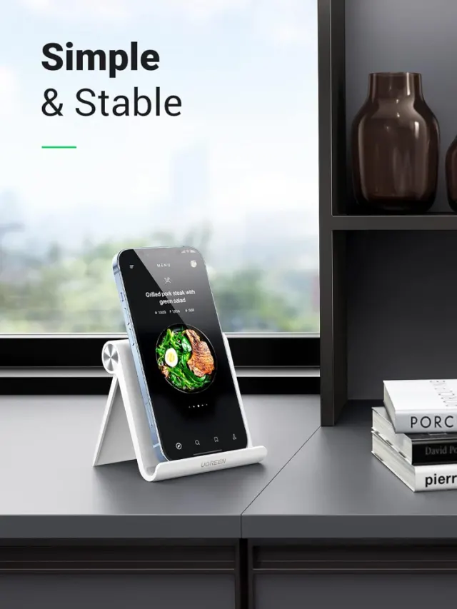 UGREEN Portable Foldable Cell Phone Stand – Adjustable Desk Holder for Smartphones, Compact Pocket-Size Mobile Cradle for Office, Home & Travel