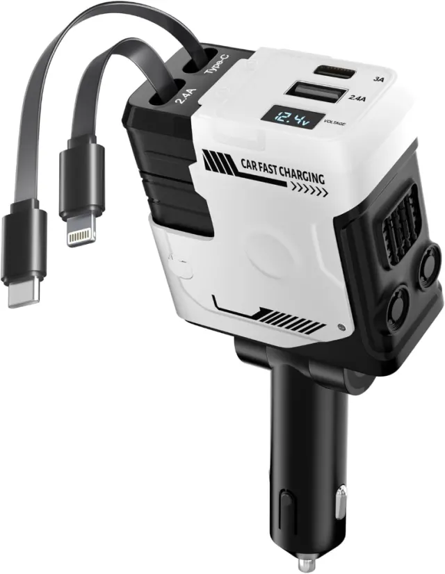 Retractable Car Charger with Retractable Cable (31.5 inch), 4 in 1 Super Fast Car Phone Charger, 2 USB Ports Adapter