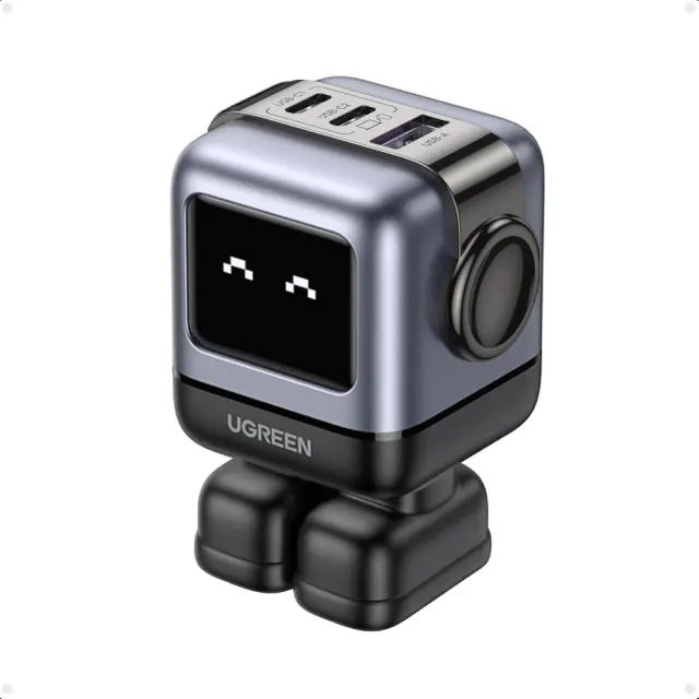 UGREEN UNO GaN Fast Charger 65W 3-Port 2 USB-C+1 USB-A Power Adapter with Playful Robot Design | Charges MacBook,Laptop,iPhone and Samsung Simultaneously,for Desk and Travel