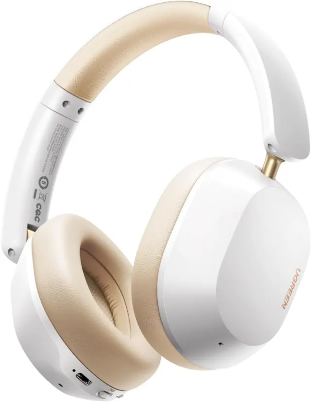 UGREEN Max5c Hybrid Active Noise Cancelling Bluetooth Headphones (White) Foldable Over Ear Wireless Headphones Support Hi-Res LDAC & Spatial Audio, Deep Bass, Custom EQ via App, 75H Playtime