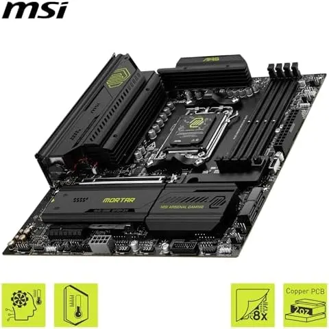 MSI MAG B850M MORTAR Motherboard – AMD B850 Micro-ATX AM5, DDR5 up to 256GB 8200MHz OC, PCIe 5.0, Dual PCIe 5.0 M.2, WiFi 7, 5G LAN, for Ryzen 7000 8000 9000