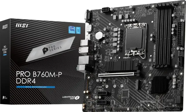 MSI PRO B760M-E DDR4 Motherboard – Intel B760 Micro-ATX LGA 1700, DDR4 4800MHz, Dual M.2 Gen4, PCIe, for 12th 13th 14th Gen Intel