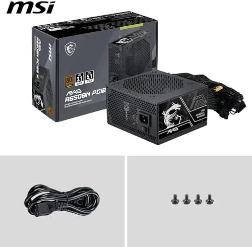 MSI MAG A650BN PCIE5 III 650W Power Supply – 80 PLUS Bronze ATX 3.1 PSU, PCIe 5.1 12V-2x6 GPU Connector, 120mm Fan