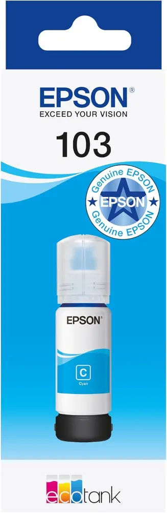 Epson 103 Cyan Ink Bottle 65ml – Genuine Refill for EcoTank L1110, L3110, L3111, L3116, L3150, L3151, L3156, L3160, L5190 (C13T00S24A)