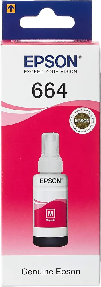 Epson T6643 Magenta Ink Bottle 70ml – Genuine Refill for EcoTank L100, L110, L120, L200, L210, L300, L355, L555 & More (C13T66434A)